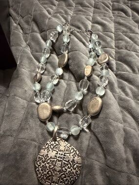 Silver-Tone Clear Beaded Pendant Necklace - Women's Fashion Jewelry
